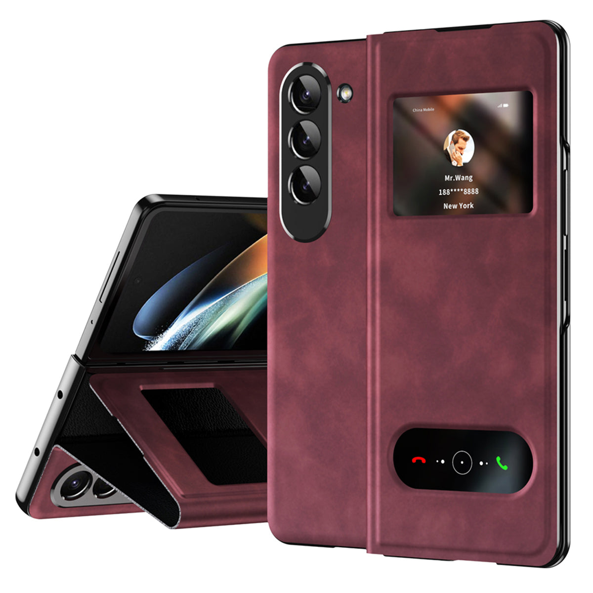 For Samsung Galaxy Z Fold5 5G View Window Phone Case Nappa Texture PU Leather PC Stand Cover For Samsung Galaxy Z Fold5 5G View Window Phone Case Nappa Texture PU Leather PC Stand Cover